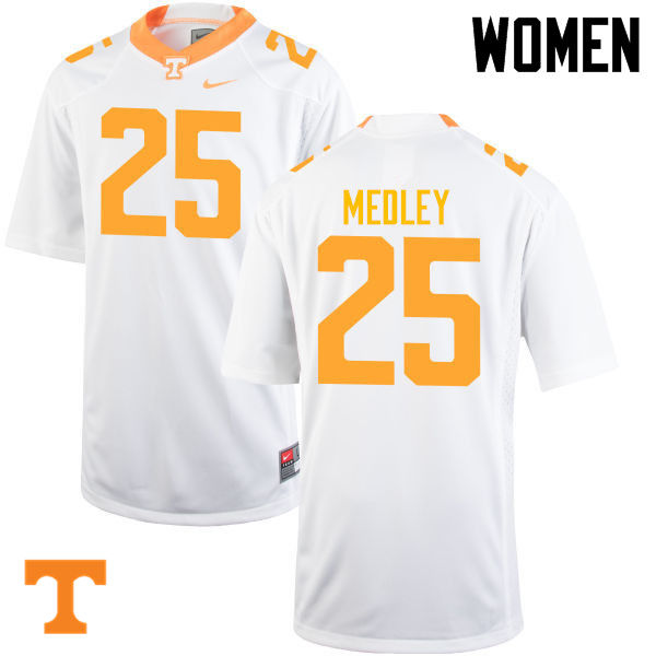 Women #25 Aaron Medley Tennessee Volunteers College Football Jerseys-White